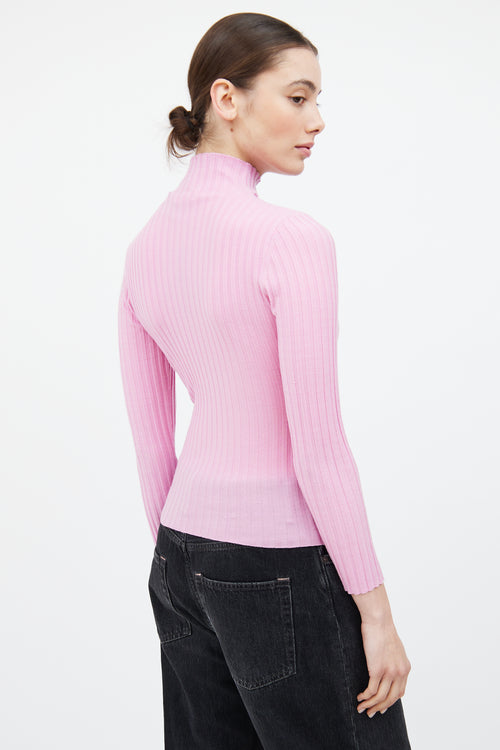 A.L.C. Pink Ribbed Mock Neck Top