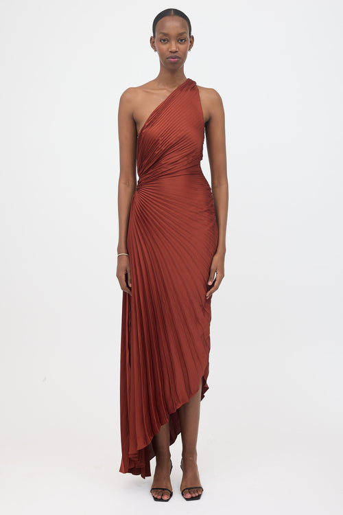 A.L.C. Satin Pleated One Shoulder Dress