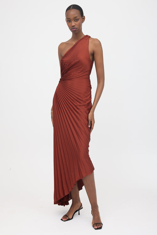 A.L.C. Satin Pleated One Shoulder Dress