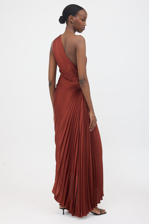 A.L.C. Satin Pleated One Shoulder Dress
