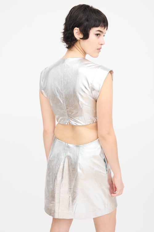 A.L.C. Silver Metallic Faux Leather Cutout Dress