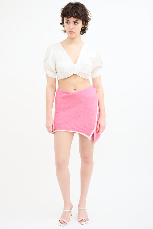 A.L.C. White Gathered V-Neck Crop Top