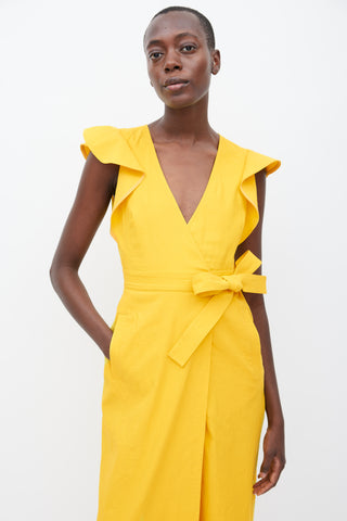 A.L.C. Yellow Linen Ruffle Sleeve Wrap Dress