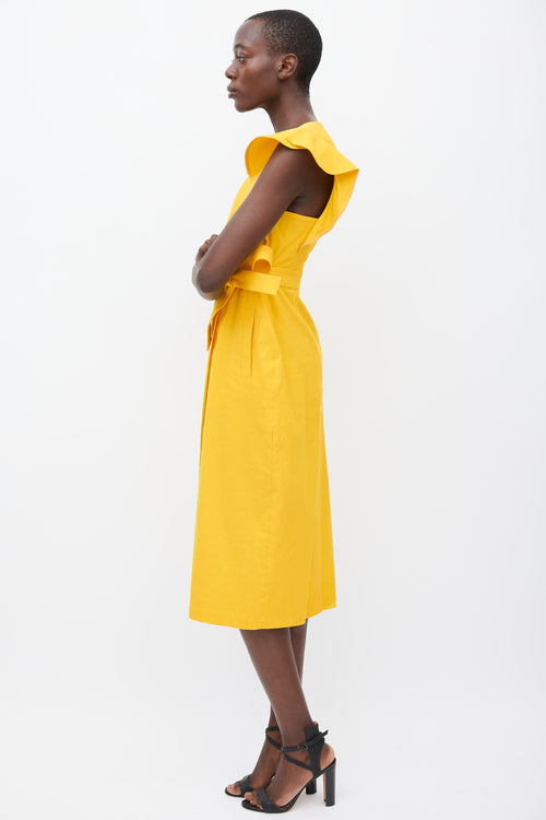 A.L.C. Yellow Linen Ruffle Sleeve Wrap Dress