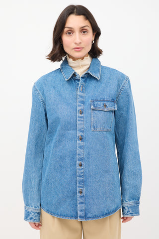 A.P.C. Medium Wash Denim One Pocket Shirt