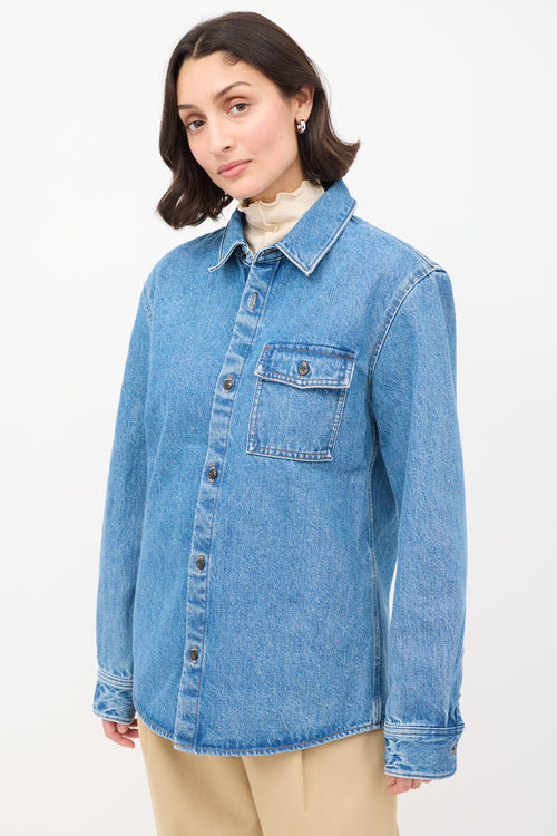 A.P.C. Medium Wash Denim One Pocket Shirt