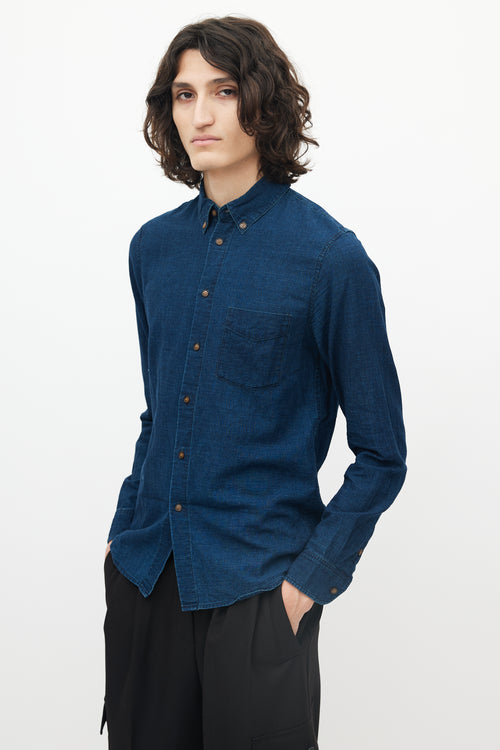 A.P.C. Blue Indigo Cotton Button Up Shirt