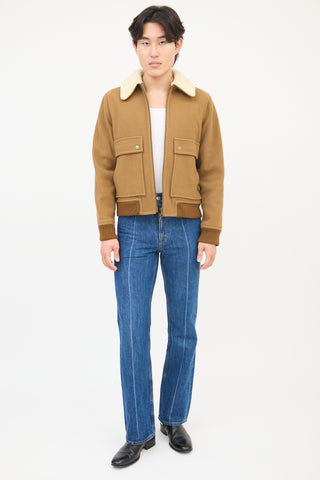 A.P.C. Brown Wool Sherpa Collar Aviator Jacket