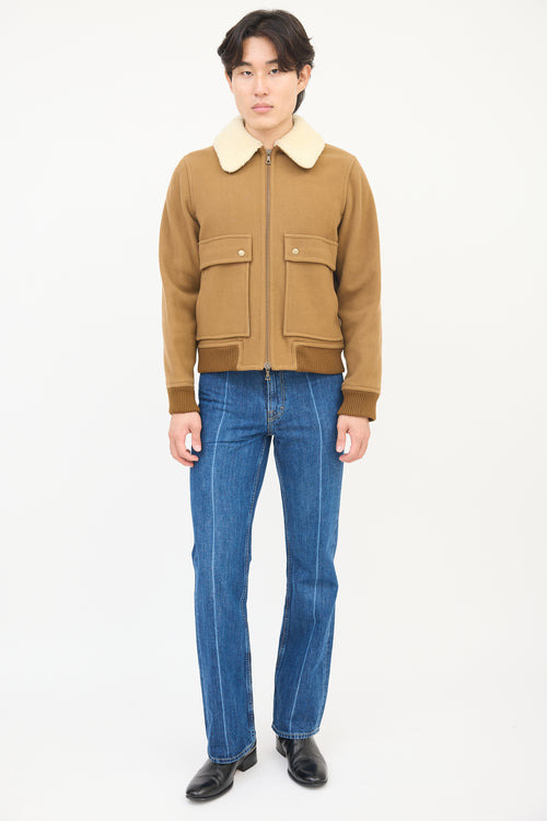 A.P.C. Brown Wool Sherpa Collar Aviator Jacket