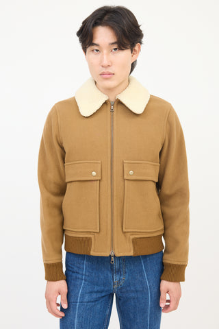 A.P.C. Brown Wool Sherpa Collar Aviator Jacket