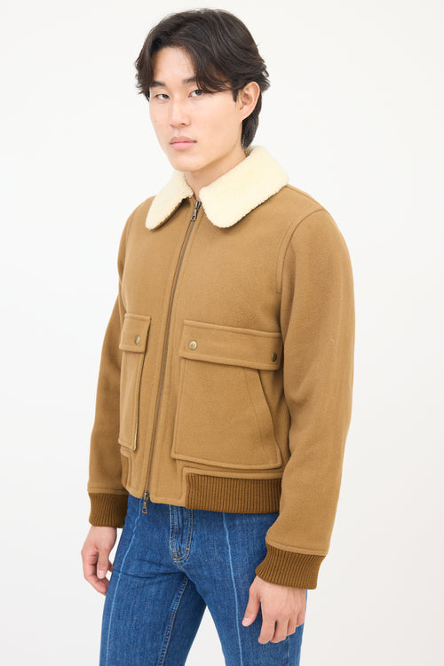 A.P.C. Brown Wool Sherpa Collar Aviator Jacket