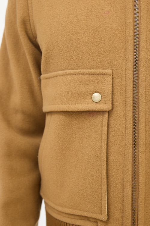 A.P.C. Brown Wool Sherpa Collar Aviator Jacket