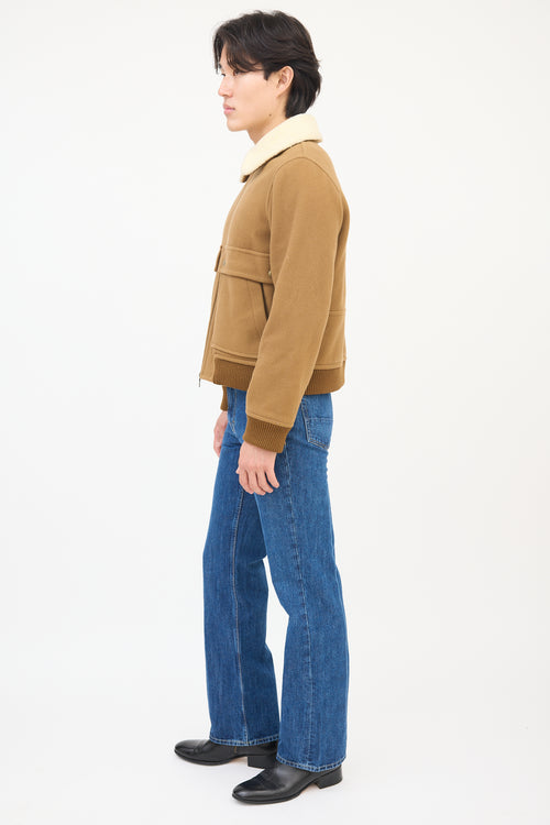 A.P.C. Brown Wool Sherpa Collar Aviator Jacket