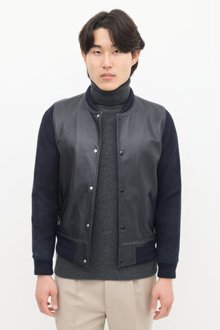 A.P.C. Navy Leather & Suede Varsity Jacket