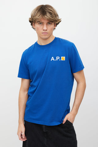 A.P.C. X Carhartt WIP Blue & White Logo T-Shirt