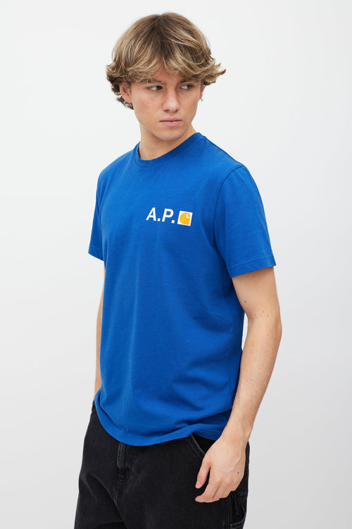 A.P.C. X Carhartt WIP Blue & White Logo T-Shirt