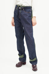 A.P.C. x Sacai Blue & Green Nylon Denim Jeans