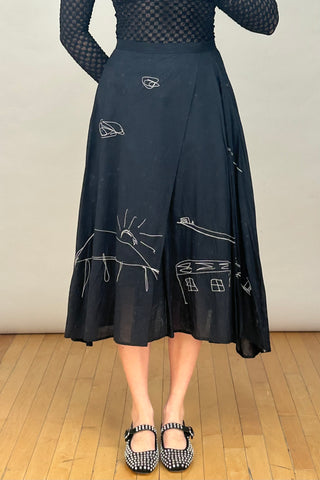 Black & White Cotton Embroidered Skirt