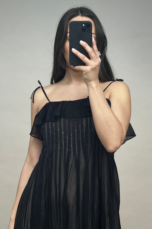 Black Pleated Sheer Dress