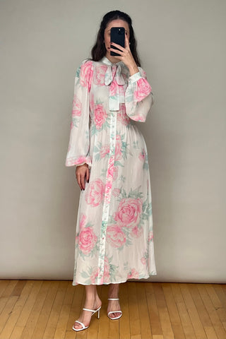 White & Pink Floral Sheer Dress