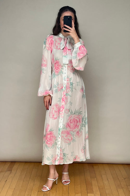 White & Pink Floral Sheer Dress
