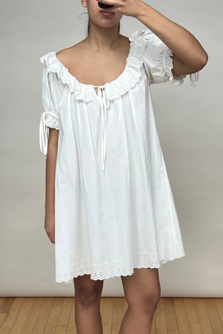 White Cotton Ruffle Mini Dress