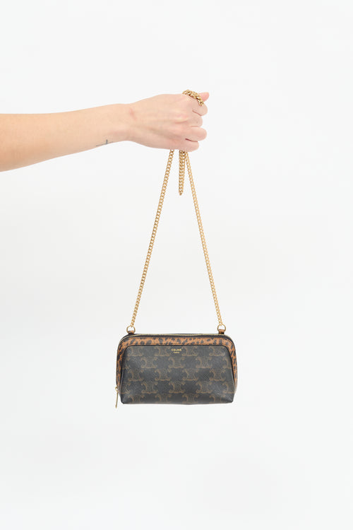 Celine Triomphe Canvas & Leather Chain Clutch