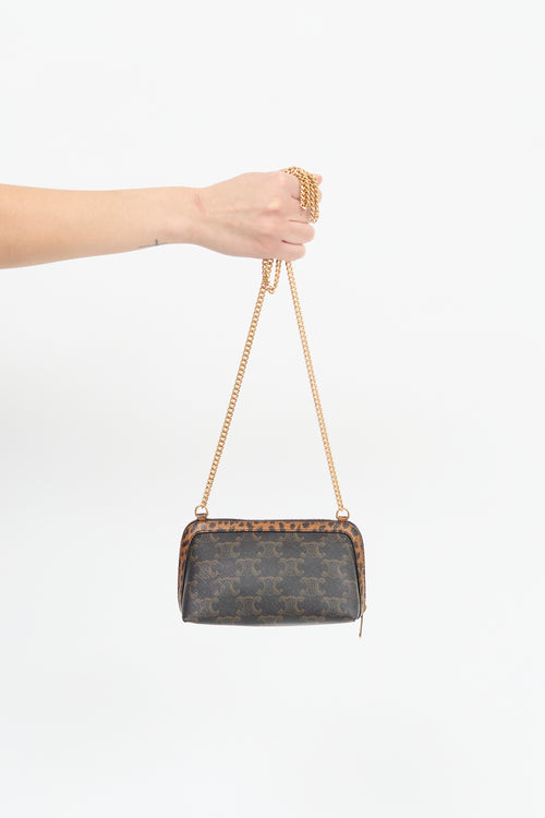 Celine Triomphe Canvas & Leather Chain Clutch