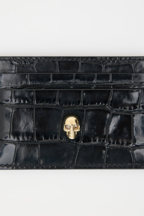 McQueen Embossed Leather Skull Card Holder