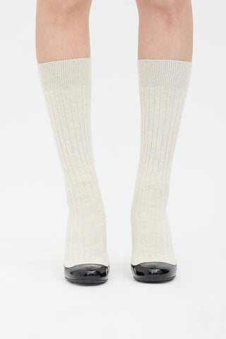 Chanel Patent & Ribbed Knit Sock Boot