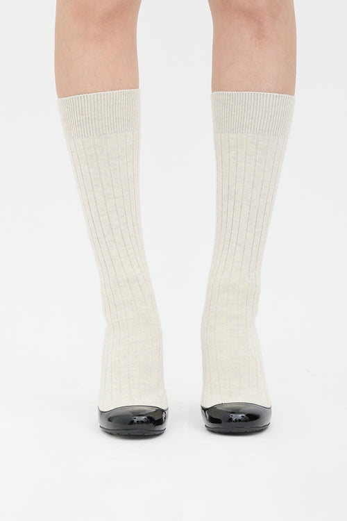 Chanel Patent & Ribbed Knit Sock Boot