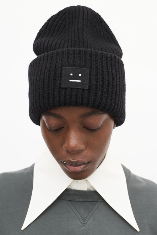 Acne Studios Black Ribbed Face Logo Beanie