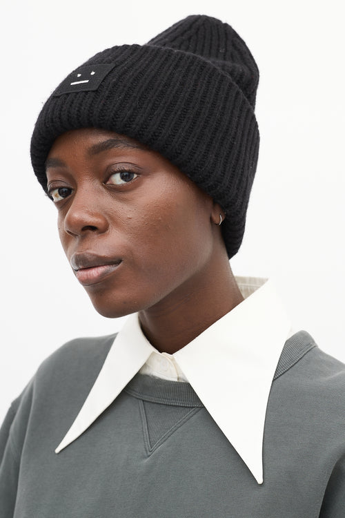 Acne Studios Black Ribbed Face Logo Beanie