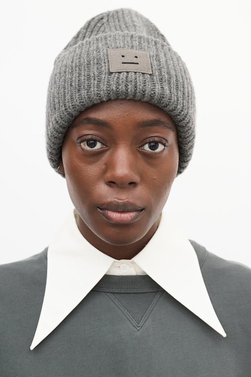 Acne Studios Grey Ribbed Face Logo Beanie