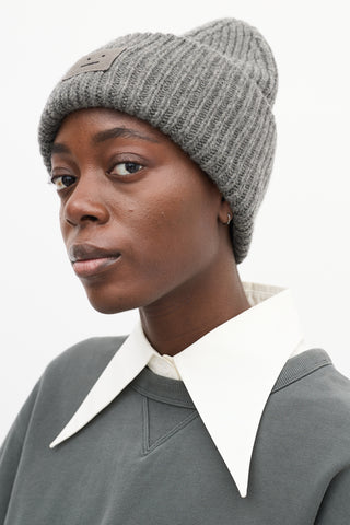 Acne Studios Grey Ribbed Face Logo Beanie