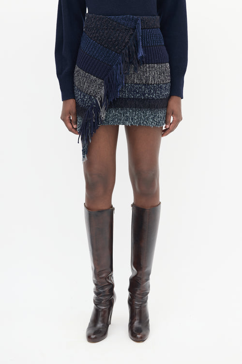 Acne Studios Navy Knit Striped Fringe Mini Skirt