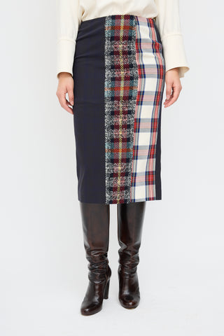 Acne Studios Navy & Multi Check Panelled Midi Skirt