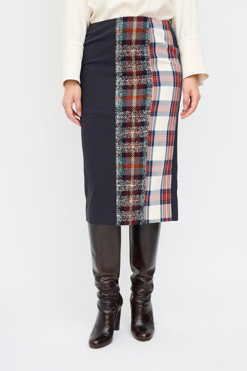 Acne Studios Navy & Multi Check Panelled Midi Skirt
