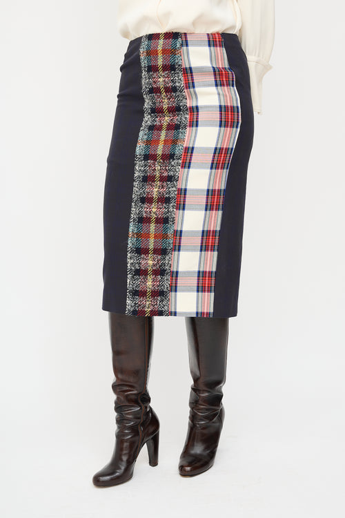 Acne Studios Navy & Multi Check Panelled Midi Skirt