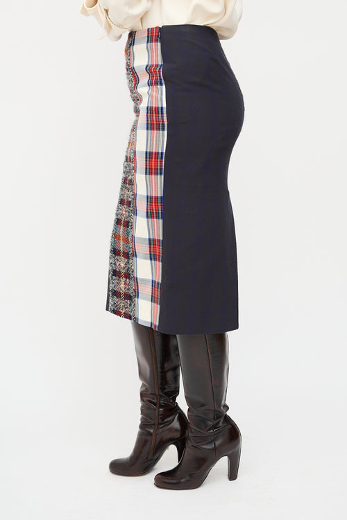 Acne Studios Navy & Multi Check Panelled Midi Skirt