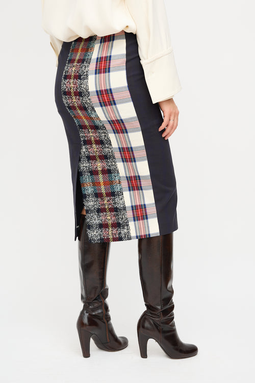 Acne Studios Navy & Multi Check Panelled Midi Skirt