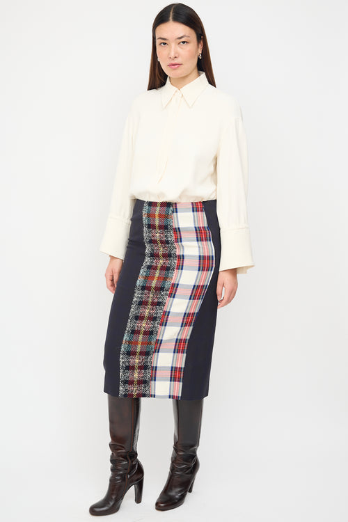 Acne Studios Navy & Multi Check Panelled Midi Skirt