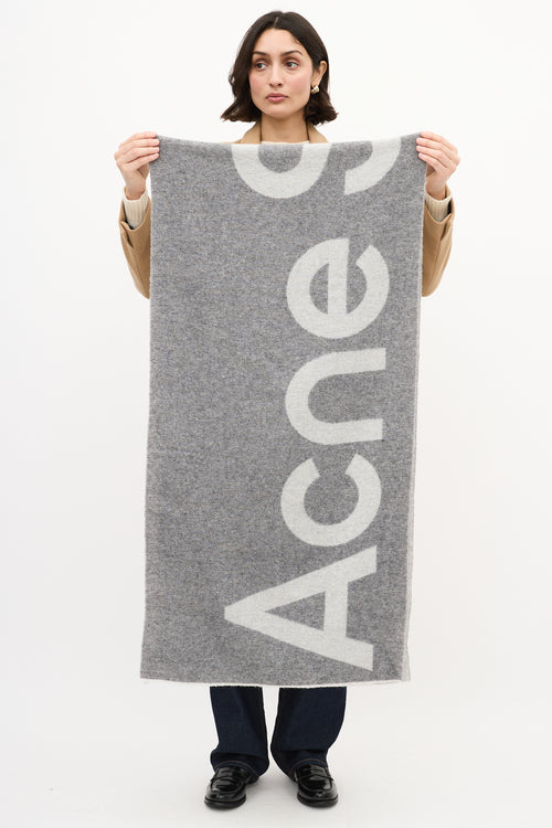 Acne Studios Grey Two Tone Wool Logo Scarf