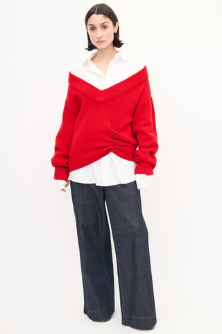 Act N°1 White shirt & Red Wool Knit Sweater