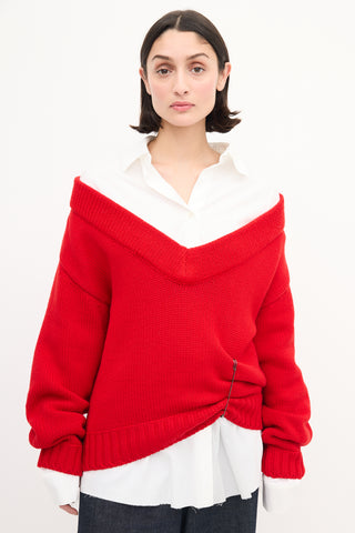 Act N°1 White shirt & Red Wool Knit Sweater