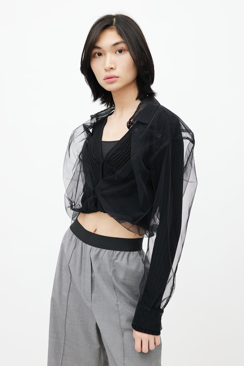 ACT Nº1 Black Knit & Tulle Layered Cardigan