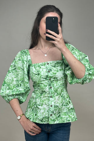 Green & White Floral Top