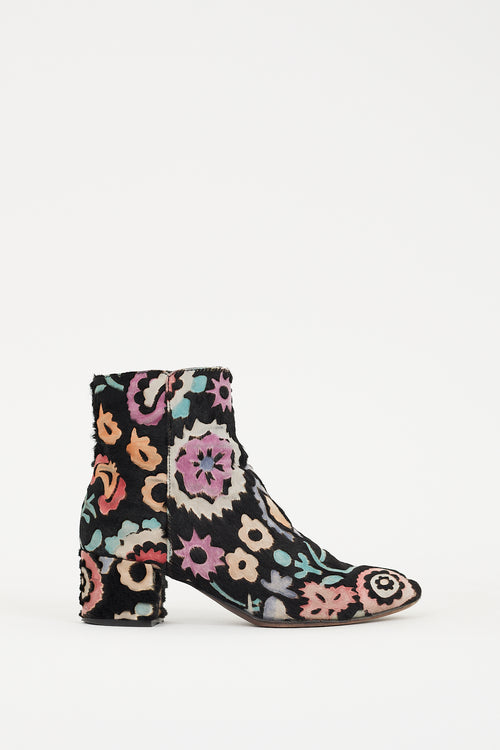 AGL Black & Multi Hair Floral Ankle Boot