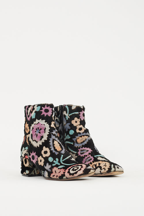 AGL Black & Multi Hair Floral Ankle Boot