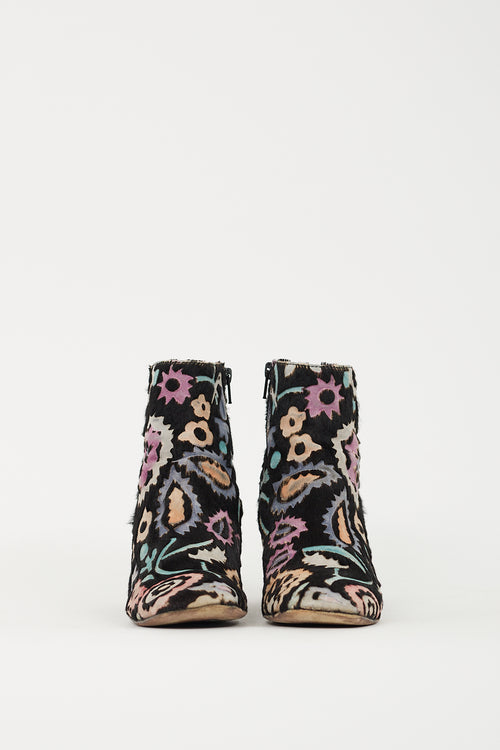 AGL Black & Multi Hair Floral Ankle Boot